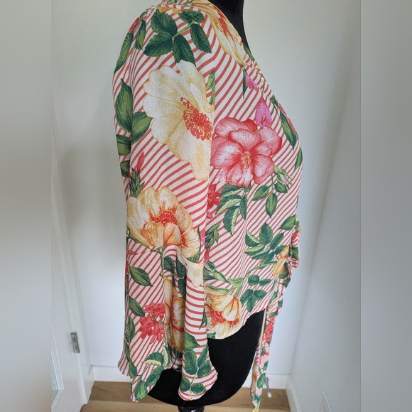 Haute Monde Women's Short Floral Boho Kimono Bolero Cover Up Sz L Bell Sleeve - Picture 5 of 8